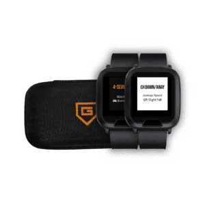 two gorout catcher communication wristbands and protective carrying case