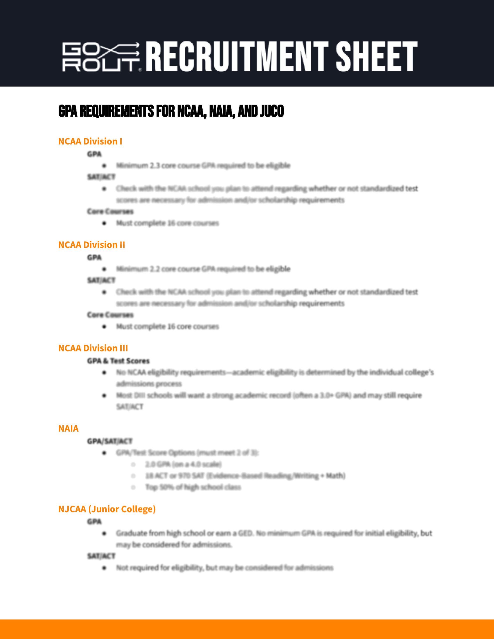 Baseball Recruitment Cheat Sheet