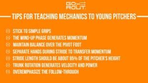 tips for teaching baseball pitching mechanics to young pitchers infographic