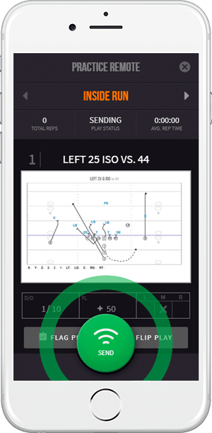 the GoRout on-field coaches app allows coaches to call in plays, flip hashes, and flag plays for review at the click of a button