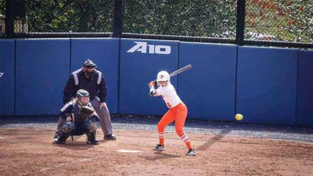 College softball swing