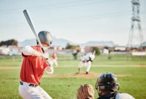 baseball hitter about to take a swing