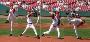 four phases of delivering a pitch from windup to load, and delivery to finish