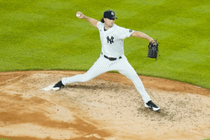 New York Yankees pitcher Garrett Cole delivering a pitch