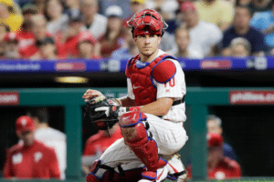 philadelphia phillies catcher looking to dugout