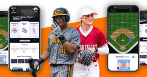 graphic of gorout baseball and softball technology with image of baseball and softball players