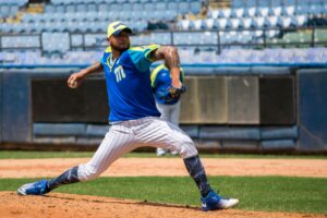 baseball pitcher in stride phase of mechanics